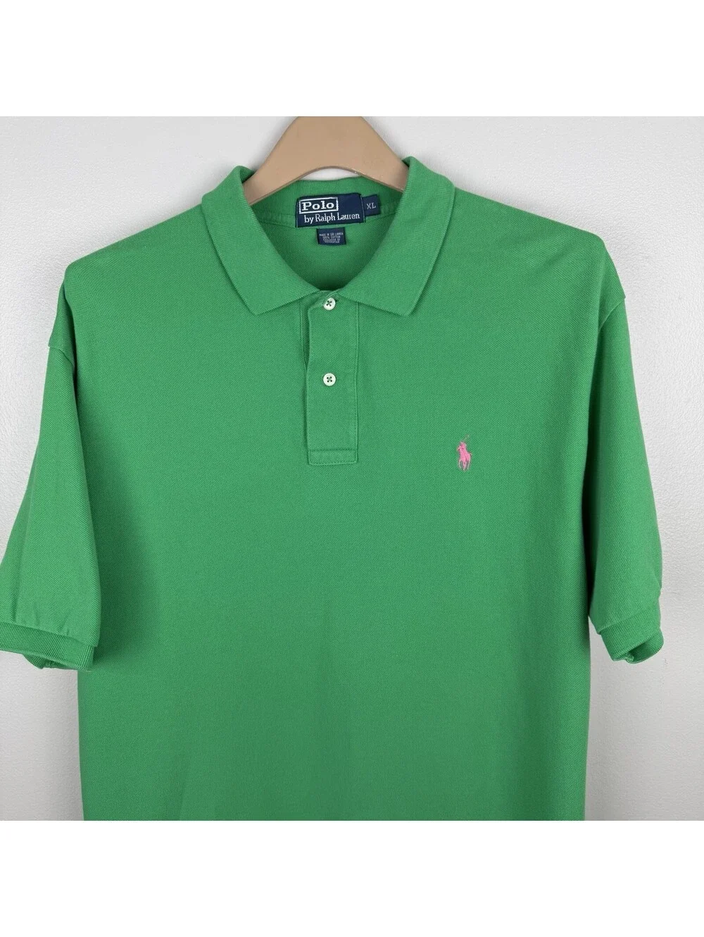 Polo Ralph Lauren Shirt Mens XL Green Pink Pony Pique Cotton Short Sleeve Preppy